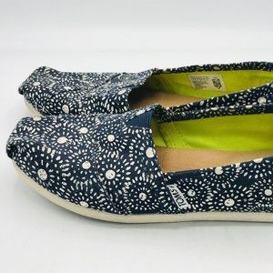 Toms Shoes Flats Slip On Floral Blue